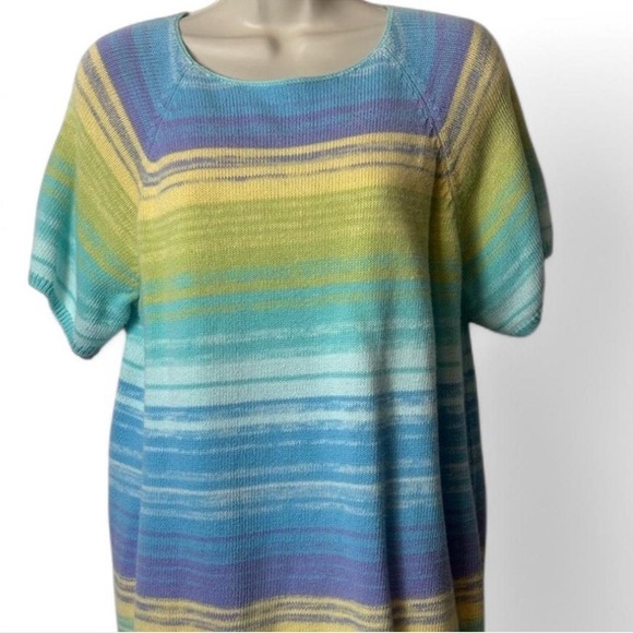 Y2K Villager Sport‎ Colorful Striped Short Sleeve Sweater - Picture 1 of 12